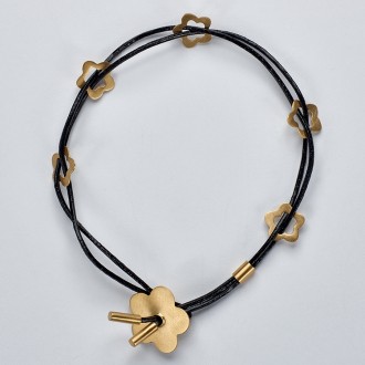 Pulseira couro duplo flor