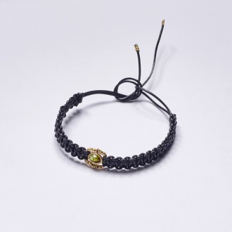 Pulseira Macramê Preto Turmalina Verde