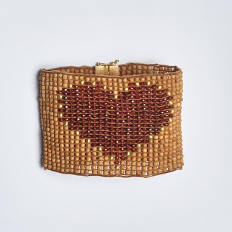 Pulseira Sândalo e Coração Granada